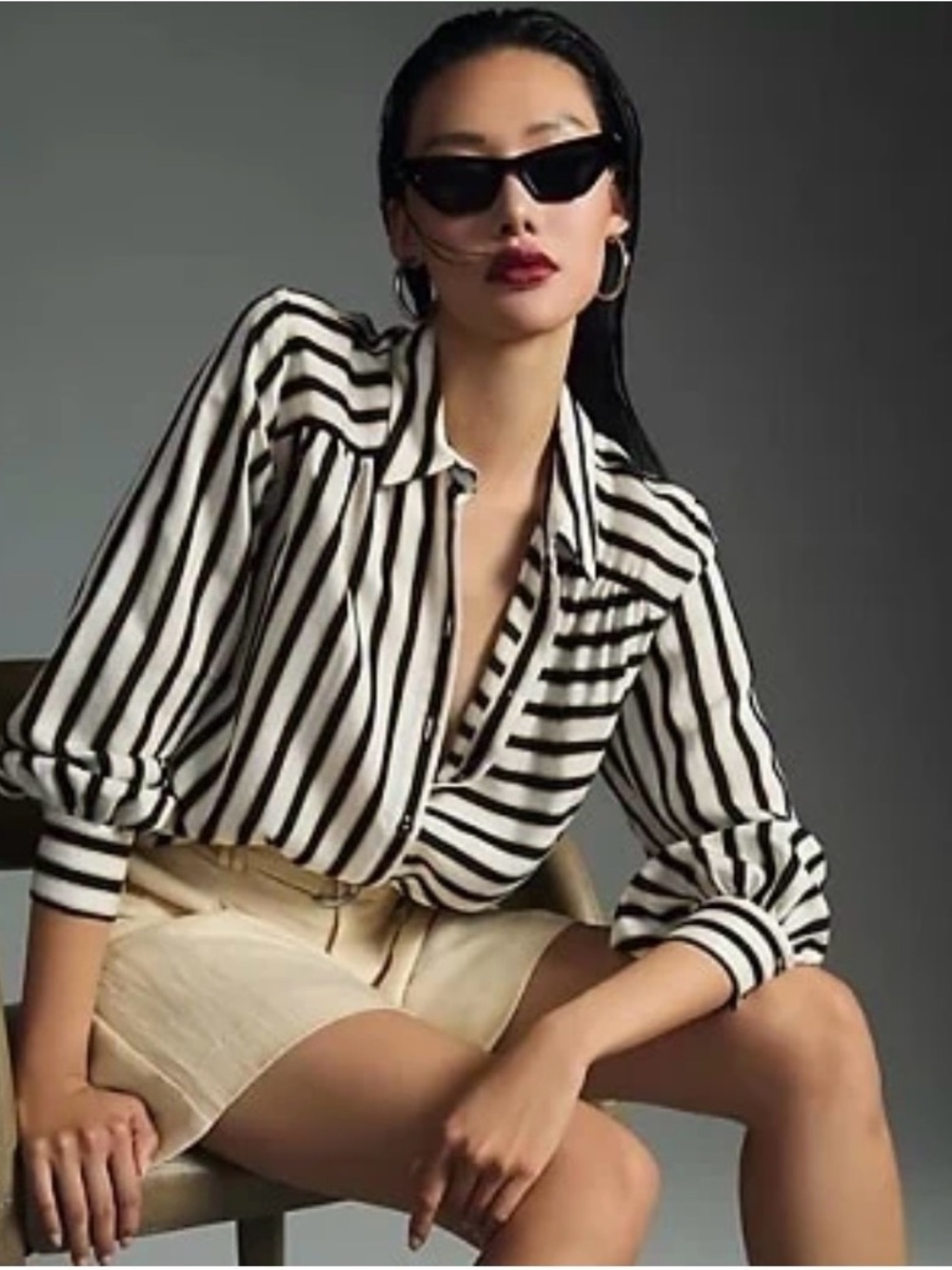 Anthropologie Black & White Vertical / Horizontal Stripe Button-Down Shirt